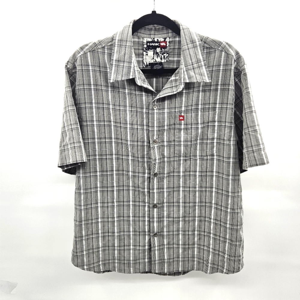 Tony Hawk Mens Grey Plaid Short Sleeve Button Up Shirt Modal Blend Large‎